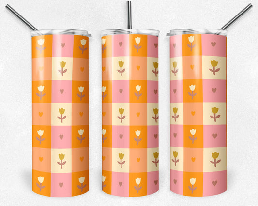 20 oz Skinny Tumbler, Orange Tulip Block Pattern