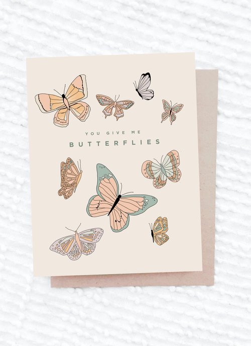 Maddon and Co. | &quot;You Give Me Butterflies&quot; Handmade Card &amp; Envelope 4.25 x 5.5 in