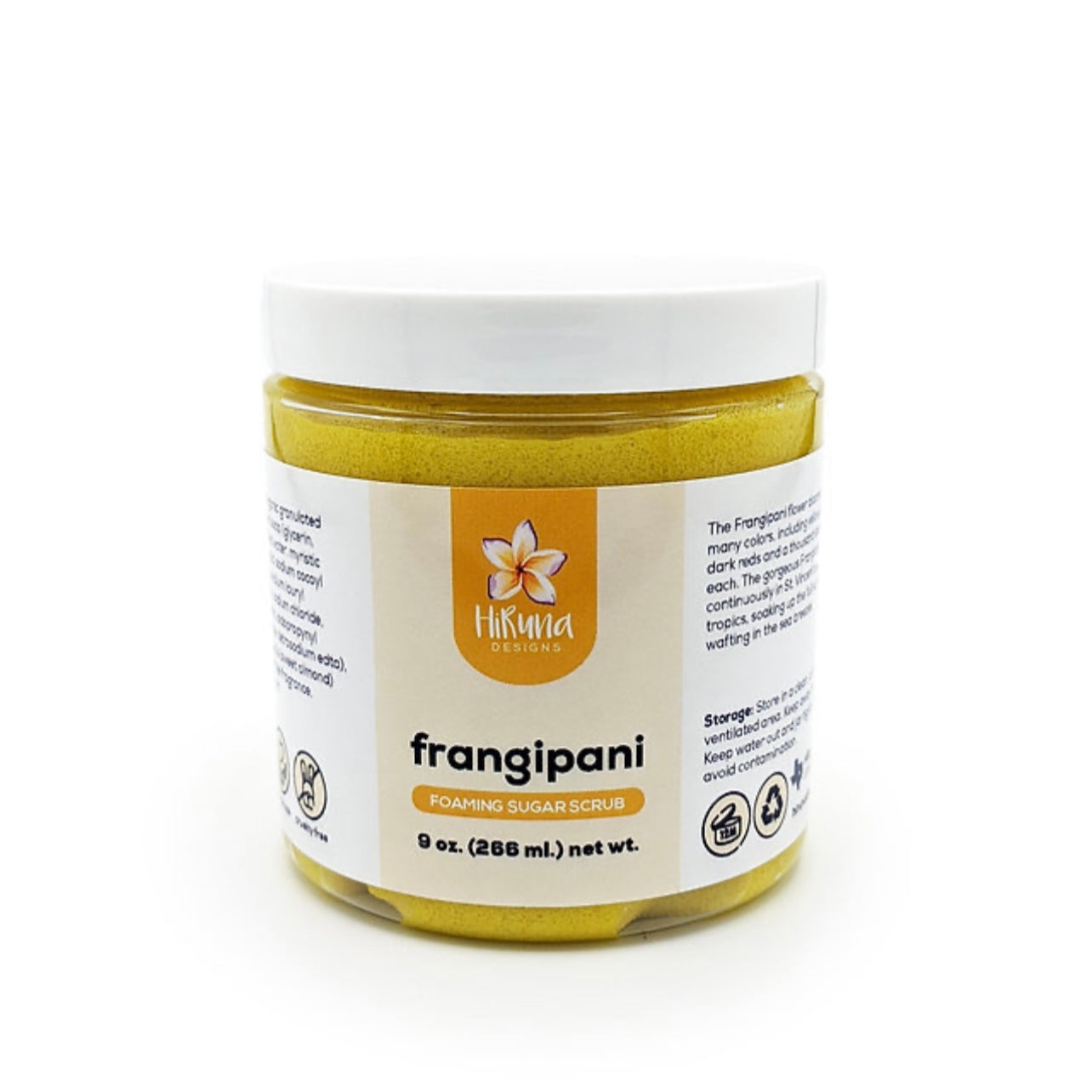 HiRuna Island Soaps | &quot;Frangipani&quot; Handmade Foaming Sugar Scrub 9 oz