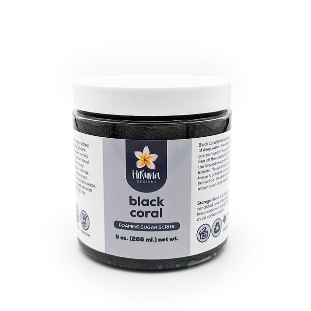HiRuna Island Soaps | &quot;Black Coral&quot; Handmade Foaming Sugar Scrub 9 oz