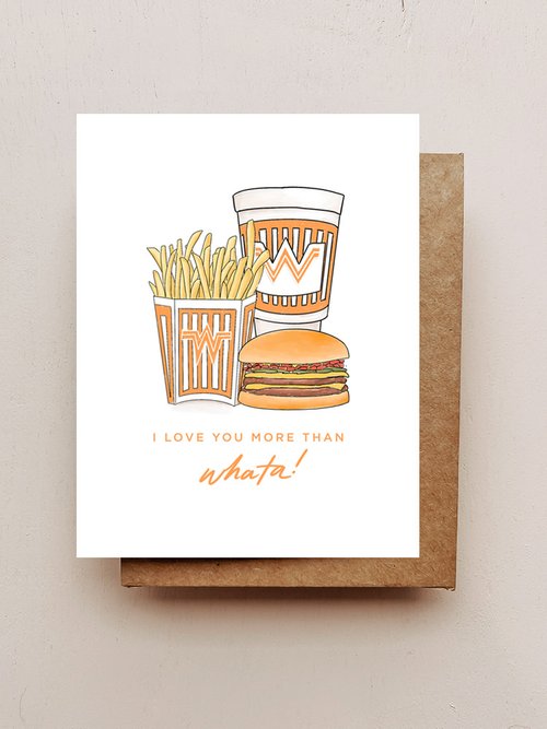 Maddon and Co. | &quot;I Love You More Than Whataburger&quot; Handmade Card &amp; Envelope 4.25 x 5.5 in